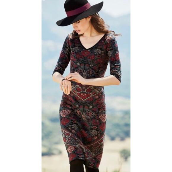 Peruvian Connection V-Neck Long Sleeve Short Knit Dress Pima Cotton Autumn XS - Picture 1 of 6